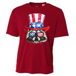 Funny Fourth Of July Fireworks Raccoon Cooling Performance Crew T-Shirt