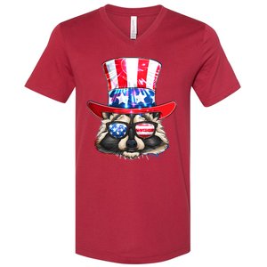 Funny Fourth Of July Fireworks Raccoon V-Neck T-Shirt