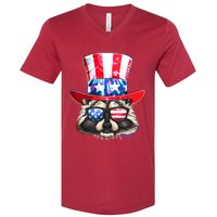 Funny Fourth Of July Fireworks Raccoon V-Neck T-Shirt