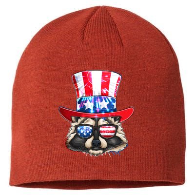 Funny Fourth Of July Fireworks Raccoon Sustainable Beanie