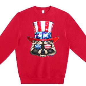 Funny Fourth Of July Fireworks Raccoon Premium Crewneck Sweatshirt