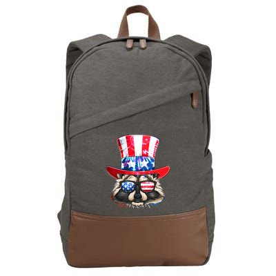 Funny Fourth Of July Fireworks Raccoon Cotton Canvas Backpack
