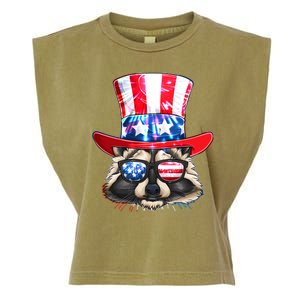 Funny Fourth Of July Fireworks Raccoon Garment-Dyed Women's Muscle Tee