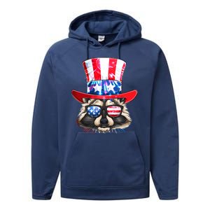 Funny Fourth Of July Fireworks Raccoon Performance Fleece Hoodie