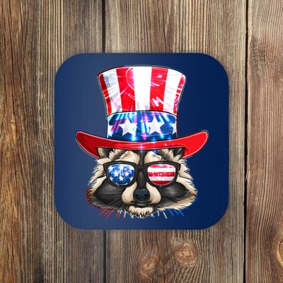 Funny Fourth Of July Fireworks Raccoon Coaster