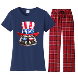 Funny Fourth Of July Fireworks Raccoon Women's Flannel Pajama Set