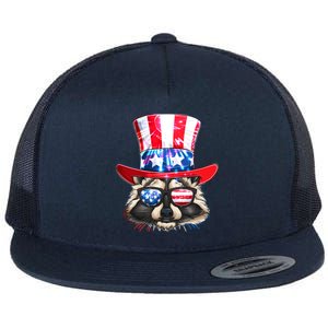 Funny Fourth Of July Fireworks Raccoon Flat Bill Trucker Hat