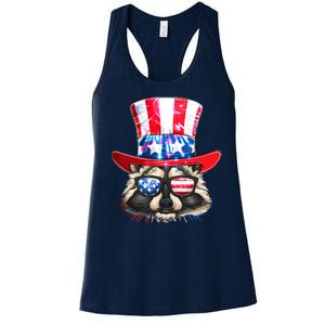 Funny Fourth Of July Fireworks Raccoon Women's Racerback Tank