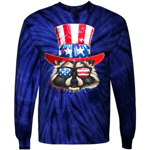 Funny Fourth Of July Fireworks Raccoon Tie-Dye Long Sleeve Shirt