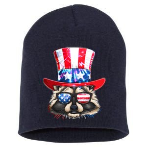 Funny Fourth Of July Fireworks Raccoon Short Acrylic Beanie