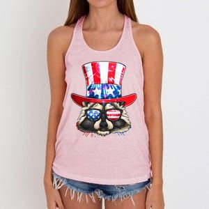 Funny Fourth Of July Fireworks Raccoon Women's Knotted Racerback Tank