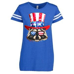 Funny Fourth Of July Fireworks Raccoon Enza Ladies Jersey Football T-Shirt