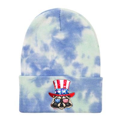 Funny Fourth Of July Fireworks Raccoon Tie Dye 12in Knit Beanie