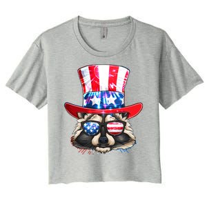 Funny Fourth Of July Fireworks Raccoon Women's Crop Top Tee