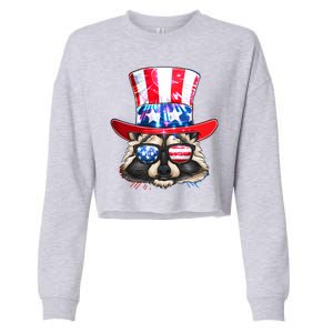 Funny Fourth Of July Fireworks Raccoon Cropped Pullover Crew