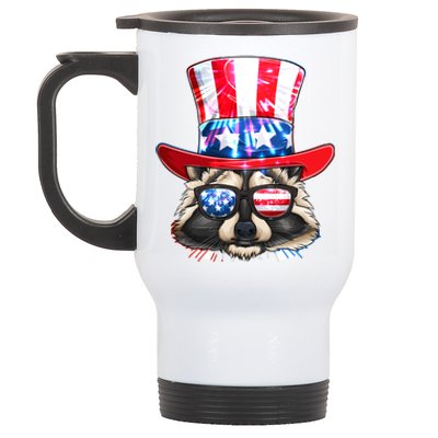 Funny Fourth Of July Fireworks Raccoon Stainless Steel Travel Mug