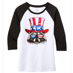 Funny Fourth Of July Fireworks Raccoon Women's Tri-Blend 3/4-Sleeve Raglan Shirt