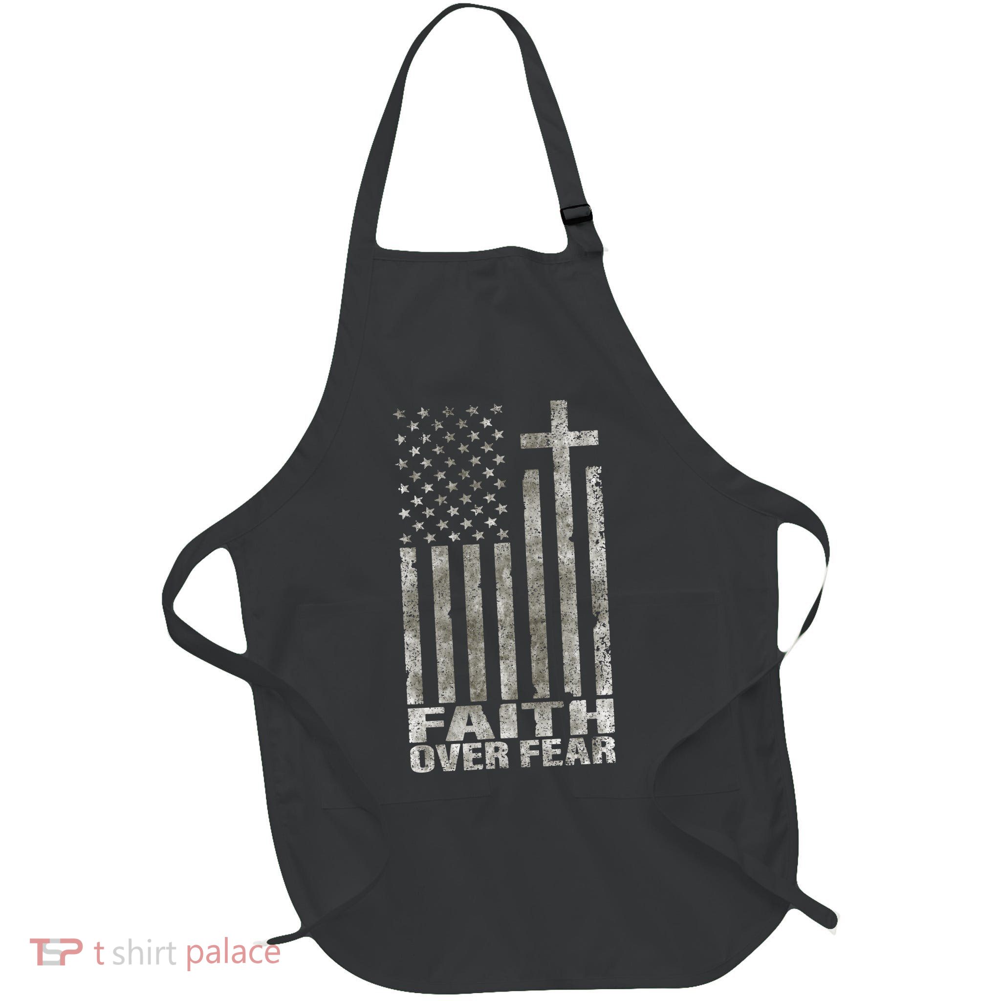 Funny Faith Over Fear Cool Christian Flag Cross Full-Length Apron With Pockets