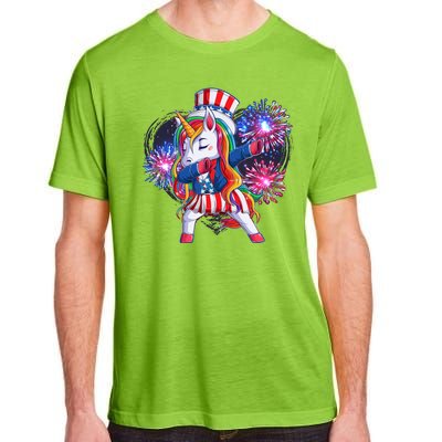 Funny Fourth Of July Fireworks Dabbing Unicorn Adult ChromaSoft Performance T-Shirt