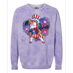 Funny Fourth Of July Fireworks Dabbing Unicorn Colorblast Crewneck Sweatshirt