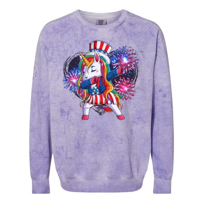 Funny Fourth Of July Fireworks Dabbing Unicorn Colorblast Crewneck Sweatshirt