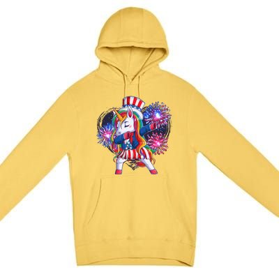 Funny Fourth Of July Fireworks Dabbing Unicorn Premium Pullover Hoodie