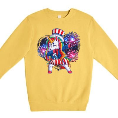 Funny Fourth Of July Fireworks Dabbing Unicorn Premium Crewneck Sweatshirt