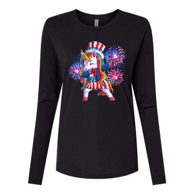 Funny Fourth Of July Fireworks Dabbing Unicorn Womens Cotton Relaxed Long Sleeve T-Shirt