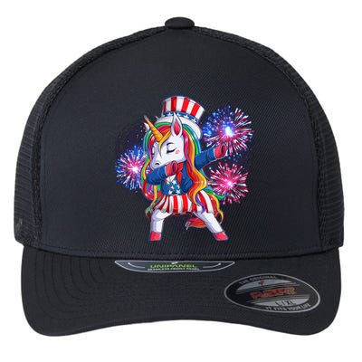 Funny Fourth Of July Fireworks Dabbing Unicorn Flexfit Unipanel Trucker Cap