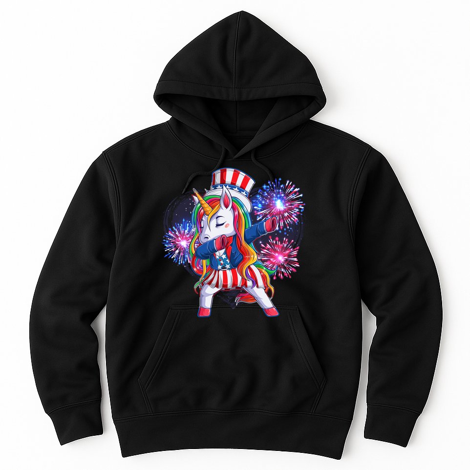 Funny Fourth Of July Fireworks Dabbing Unicorn Hoodie
