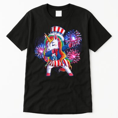 Funny Fourth Of July Fireworks Dabbing Unicorn Tall T-Shirt