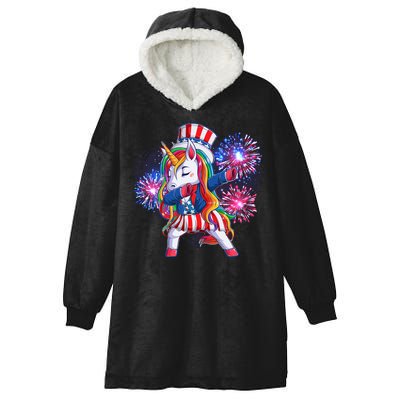 Funny Fourth Of July Fireworks Dabbing Unicorn Hooded Wearable Blanket
