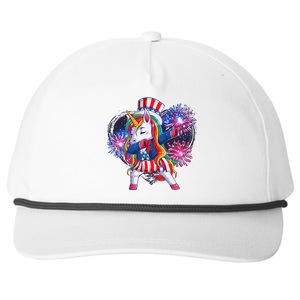 Funny Fourth Of July Fireworks Dabbing Unicorn Snapback Five-Panel Rope Hat