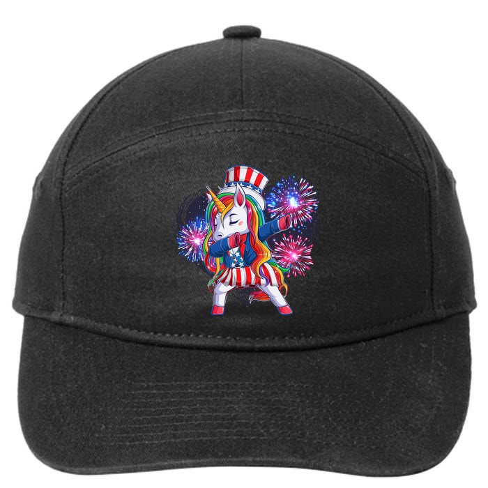 Funny Fourth Of July Fireworks Dabbing Unicorn 7-Panel Snapback Hat