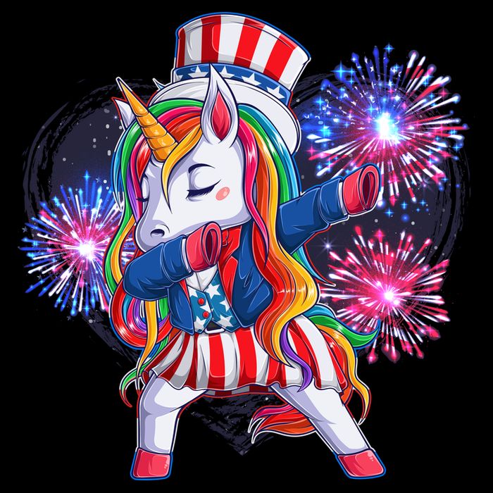 Funny Fourth Of July Fireworks Dabbing Unicorn 7-Panel Snapback Hat