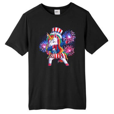 Funny Fourth Of July Fireworks Dabbing Unicorn Tall Fusion ChromaSoft Performance T-Shirt