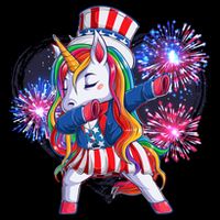 Funny Fourth Of July Fireworks Dabbing Unicorn Drawstring Bag