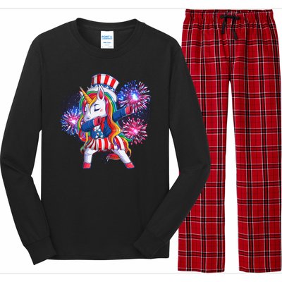 Funny Fourth Of July Fireworks Dabbing Unicorn Long Sleeve Pajama Set