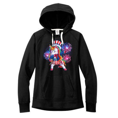 Funny Fourth Of July Fireworks Dabbing Unicorn Women's Fleece Hoodie