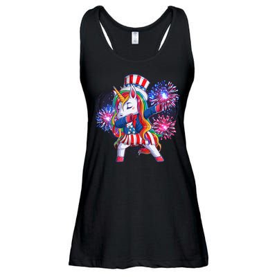 Funny Fourth Of July Fireworks Dabbing Unicorn Ladies Essential Flowy Tank