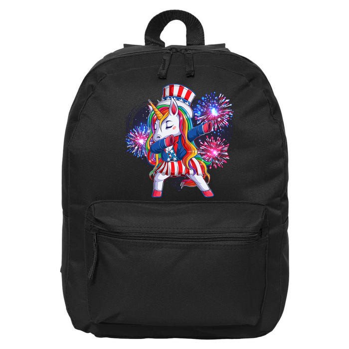 Funny Fourth Of July Fireworks Dabbing Unicorn 16 in Basic Backpack
