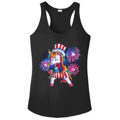 Funny Fourth Of July Fireworks Dabbing Unicorn Ladies PosiCharge Competitor Racerback Tank