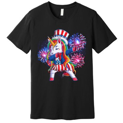 Funny Fourth Of July Fireworks Dabbing Unicorn Premium T-Shirt