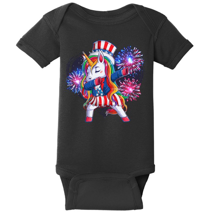 Funny Fourth Of July Fireworks Dabbing Unicorn Baby Bodysuit