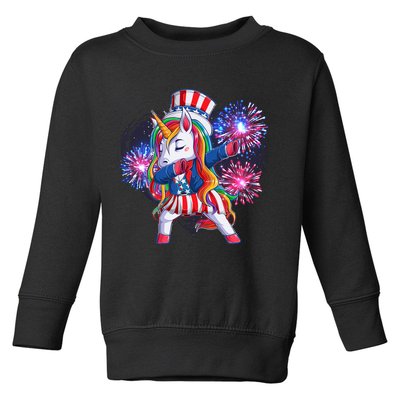 Funny Fourth Of July Fireworks Dabbing Unicorn Toddler Sweatshirt