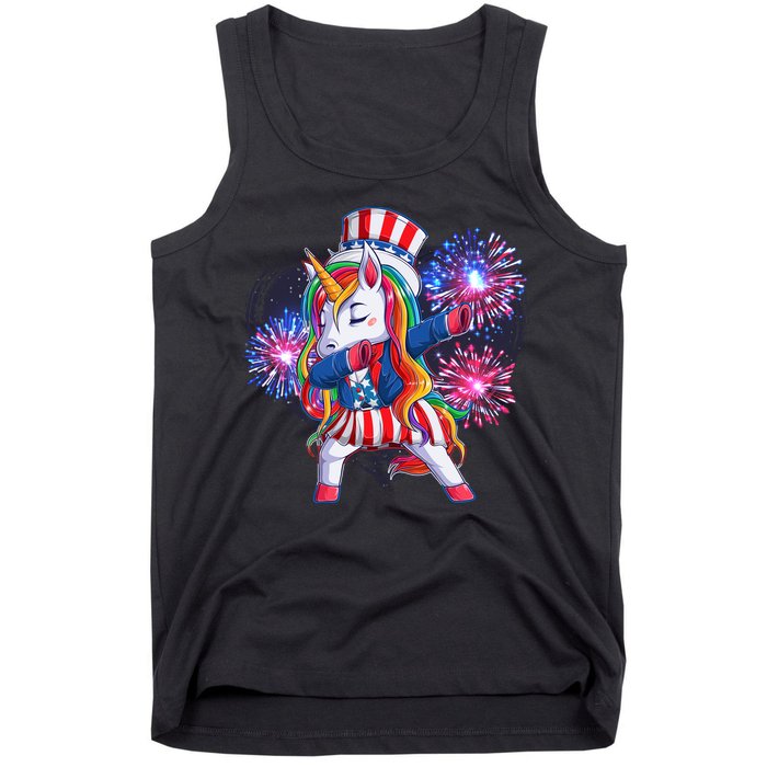 Funny Fourth Of July Fireworks Dabbing Unicorn Tank Top