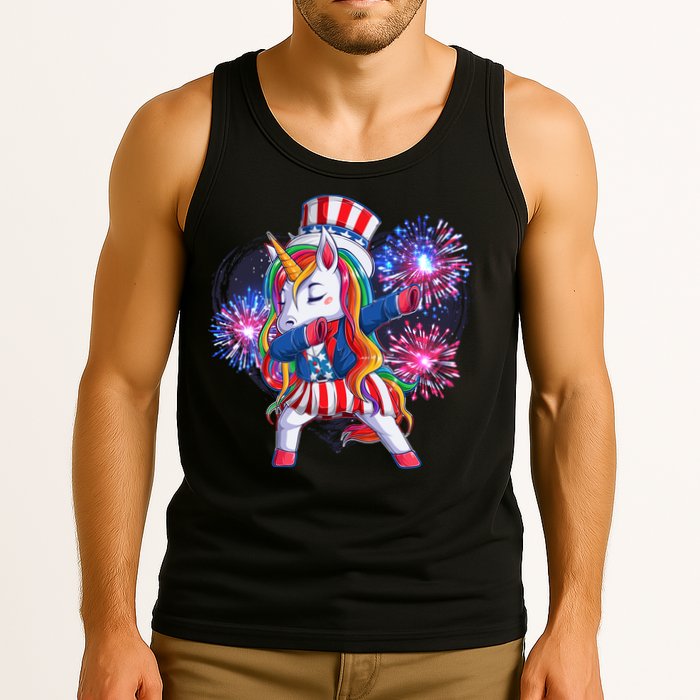 Funny Fourth Of July Fireworks Dabbing Unicorn Tank Top