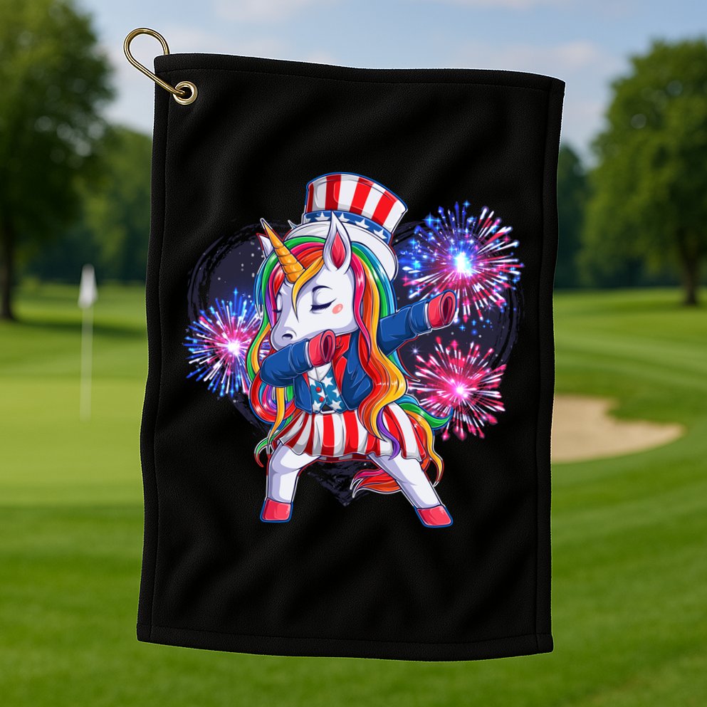 Funny Fourth Of July Fireworks Dabbing Unicorn Golf Towel