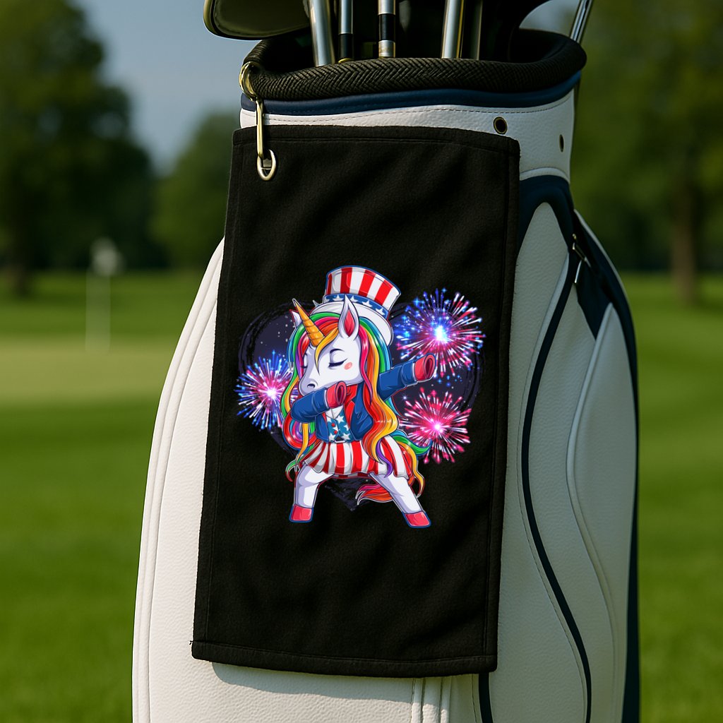 Funny Fourth Of July Fireworks Dabbing Unicorn Golf Towel