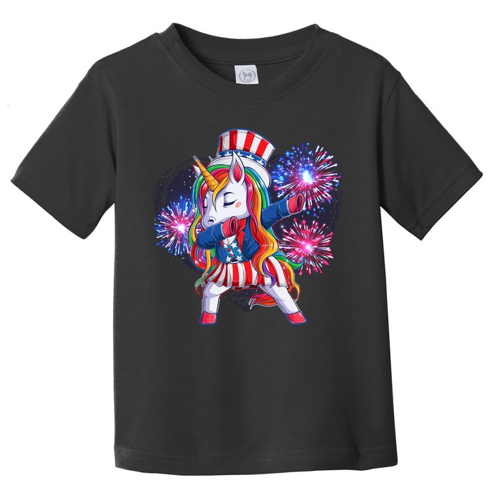 Funny Fourth Of July Fireworks Dabbing Unicorn Toddler T-Shirt